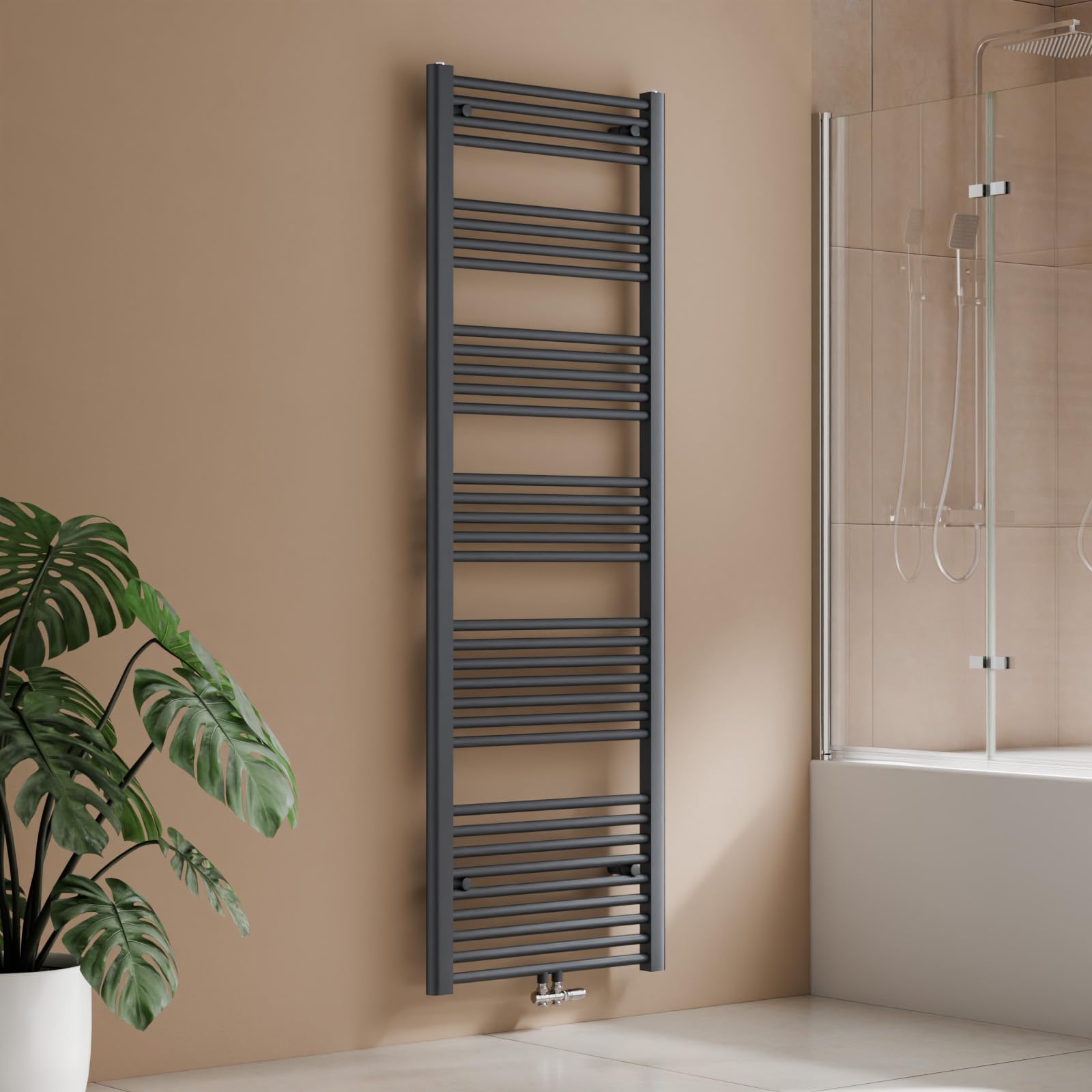 S'AFIELINA Termoarredo Bagno 1800x600 mm, Scaldasalviette Bagno Connessione Centrale, termoarredo Scaldasalviette ad acqua,Radiatore per Bagno, 860 W resa termica, Antracite (Senza valvola)