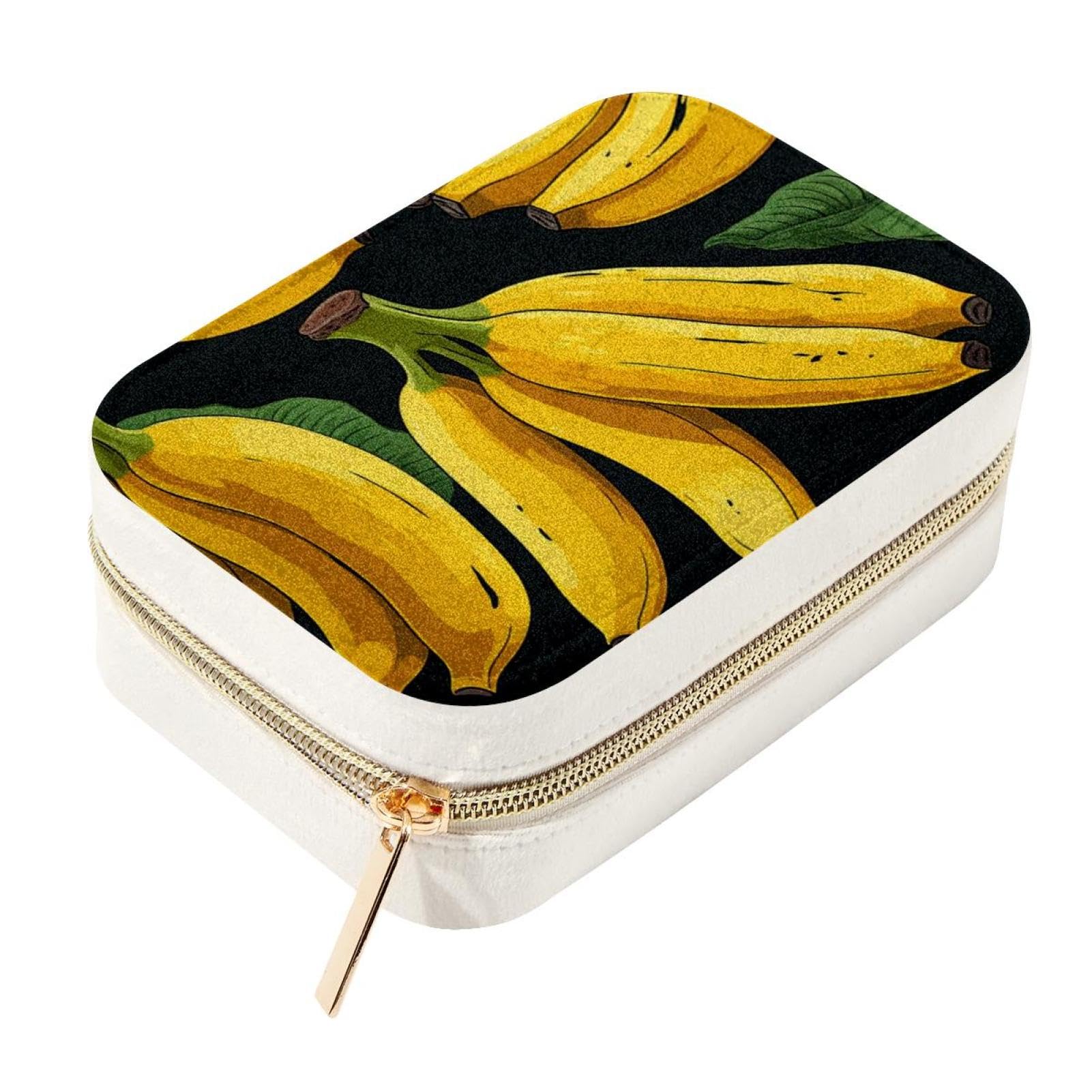 Boîte à bijoux motif banane double couche spacieuse pour bagues et colliers
