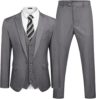 COOFANDY Mens 3 Piece Suits Set Slim Fit One Button Blazer Jacket Vest Suit Pant Set Formal Tuxedo Suits for Wedding Prom