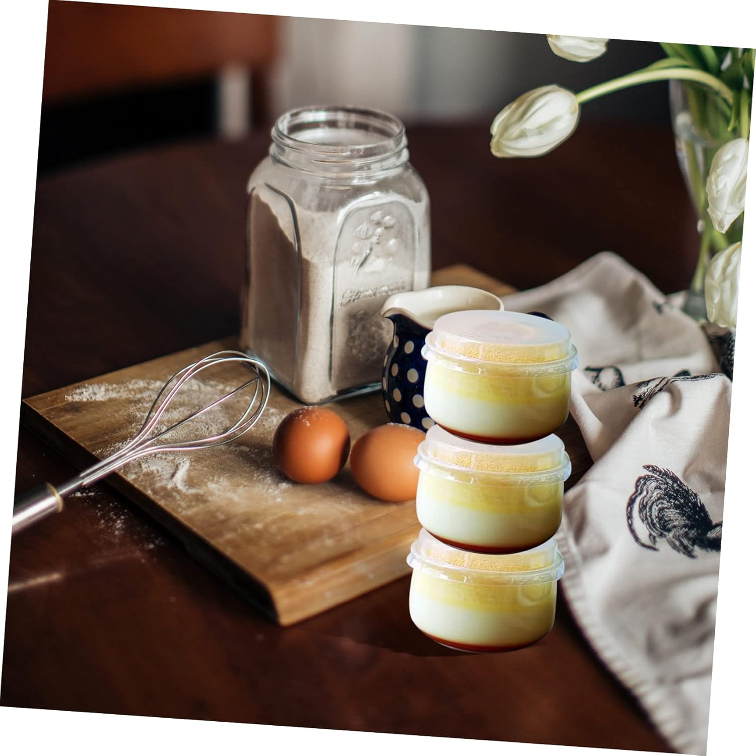 50sets Temperature Resistant Pudding Cups Lids and Spoons Dessert Containers for Baking for Homemade Cakes and Desserts