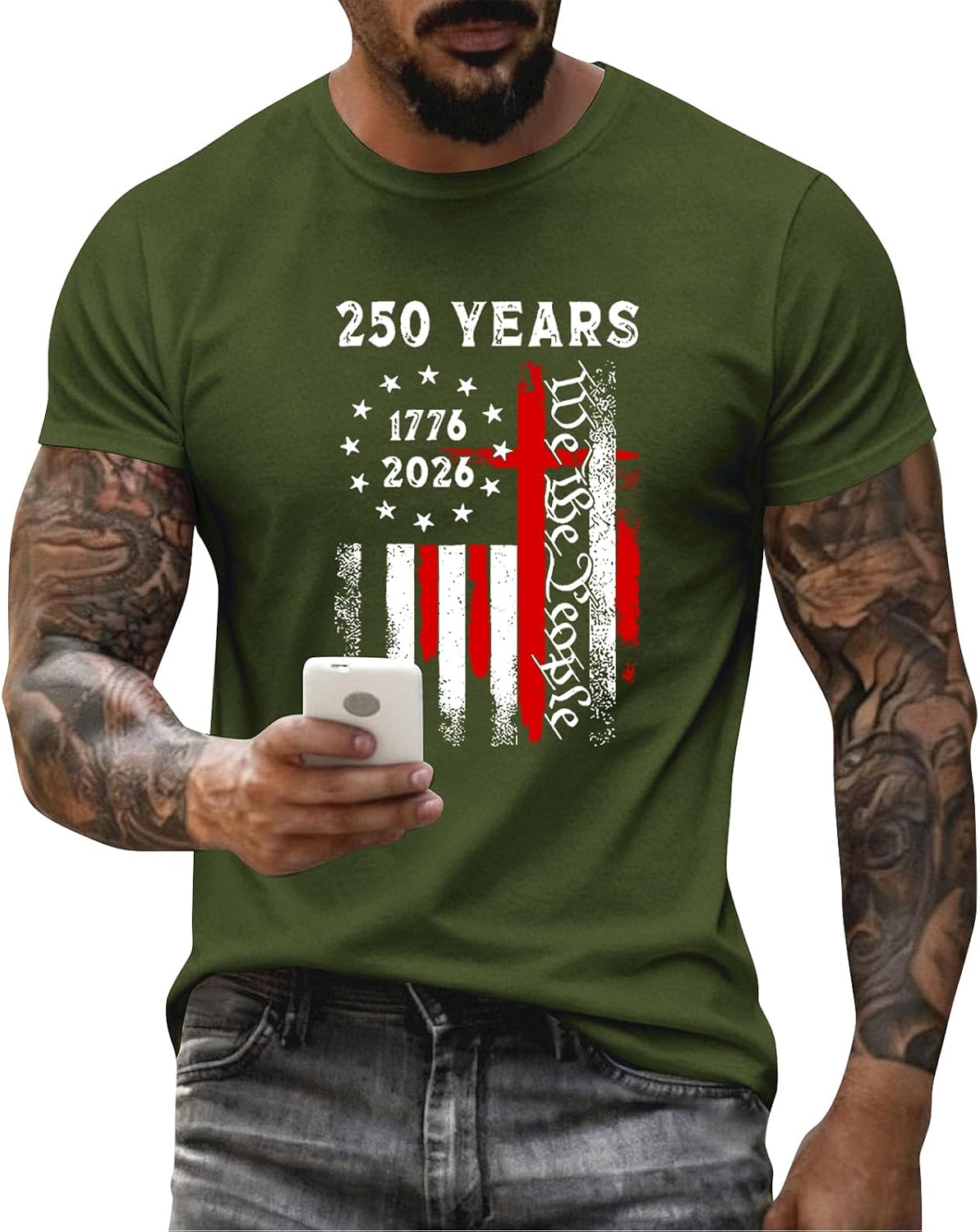 Ymosrh Men's USA T Shirts Short Sleeve Patriotic 1776-2026 Print Athletic Workout Tee Tops, M-3XL