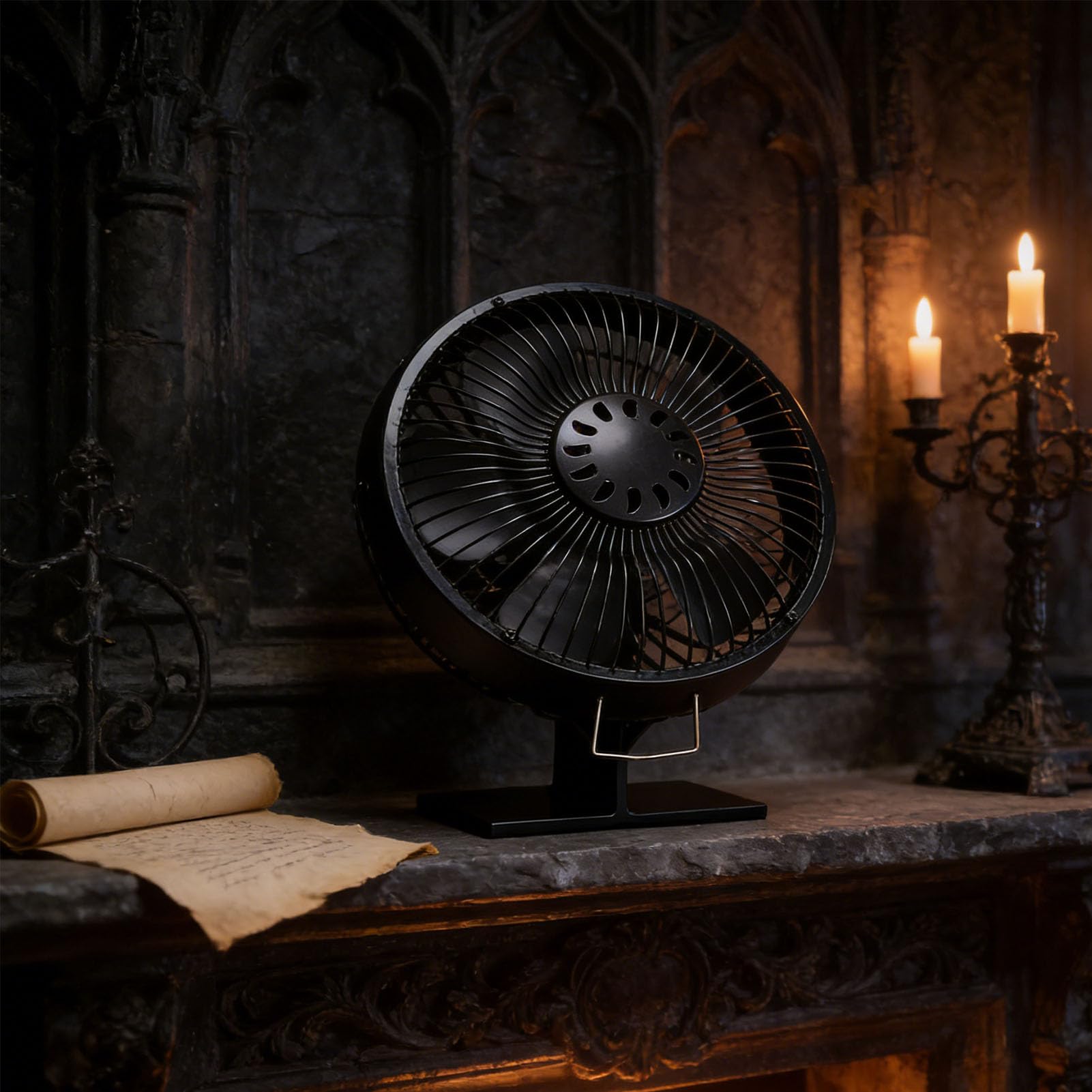 Fockety Ventilador de Estufa de Leña, Ventilador de Chimenea de Leña de Aleación de Aluminio de 5 Aspas, Funcionamiento Silencioso No Eléctrico, con Termómetro Magnético, para Chimenea