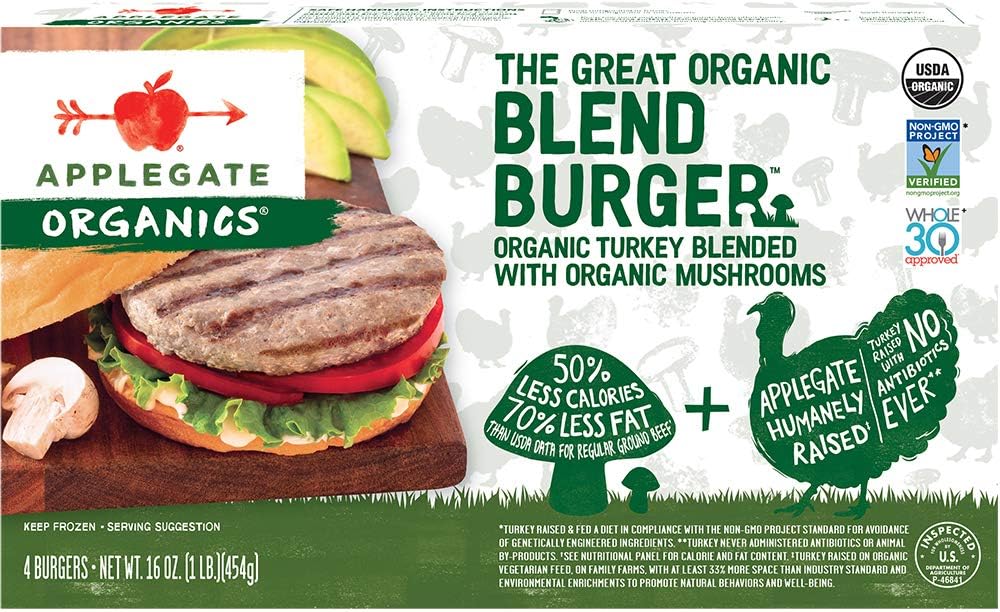 Applegate, The Great Organic Turkey & Mushroom Blend Burger, 16oz (Frozen)