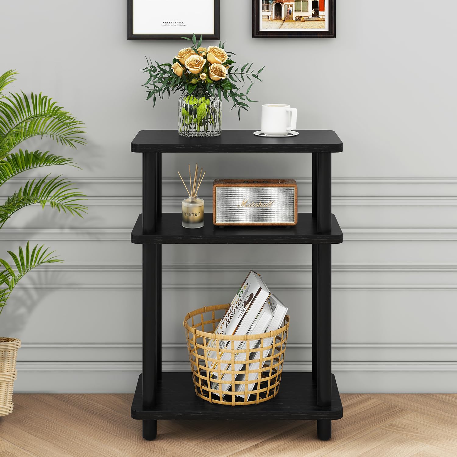 IBUYKE Narrow Side Table, 3-Tier End Table with Storage Shelf Black, Slim Small Table - Image 4