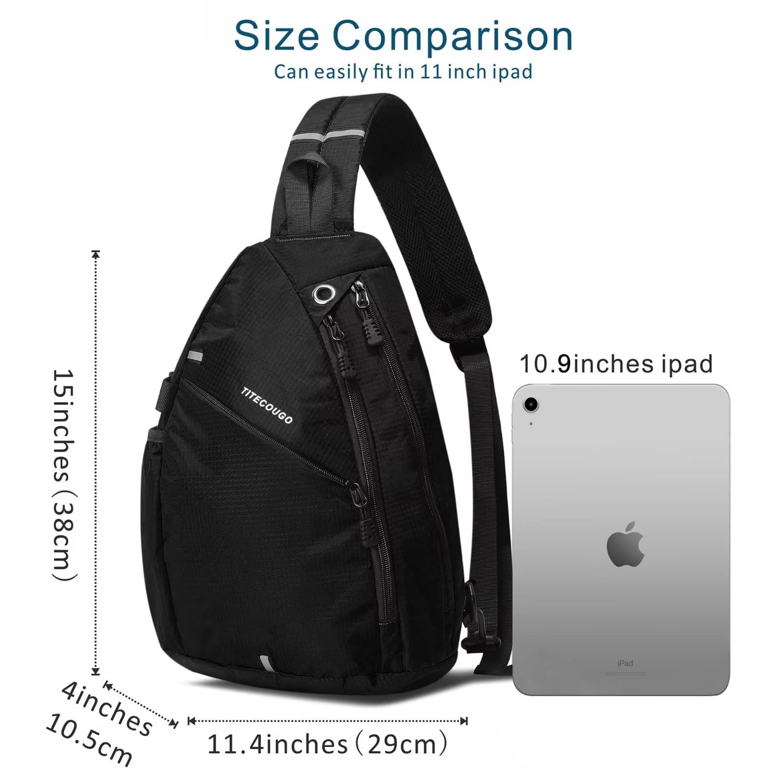 Mochila deportiva negra para hombre, 1 mochila transpirable y ligera, bolsa de hombro de cuero, paquete de día, mochila cruzada para mujeres, hombres, adolescentes, bolsa de viaje impermeable 6