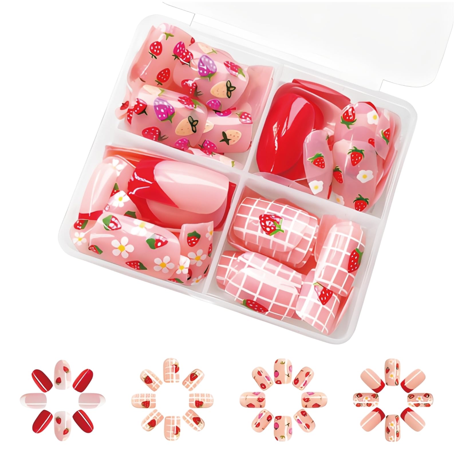 Nails for Kids, Stick On Nails for Kids, 96 PCS Strawberry Flower Nail Art Set with Jelly Glue, Press On Nails for Girls, Kids Nail Kit for Girls, Children Nail Decoration for Parties and Daily Wear-picture-46