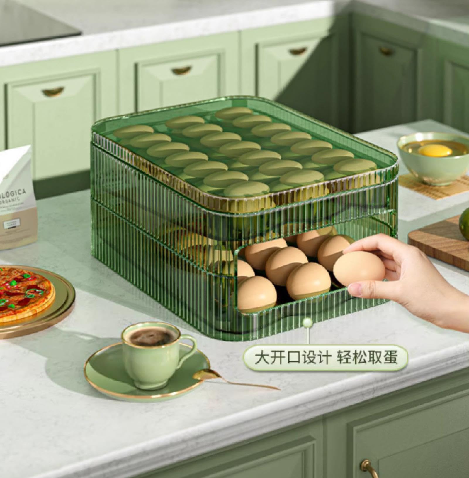 Caja de Almacenamiento de Huevos de Doble Capa,Soporte para Huevos para refrigerador,Almacenamiento de Huevos para encimera,Organizador de Huevos,Dispensador de Huevos para refrigerador