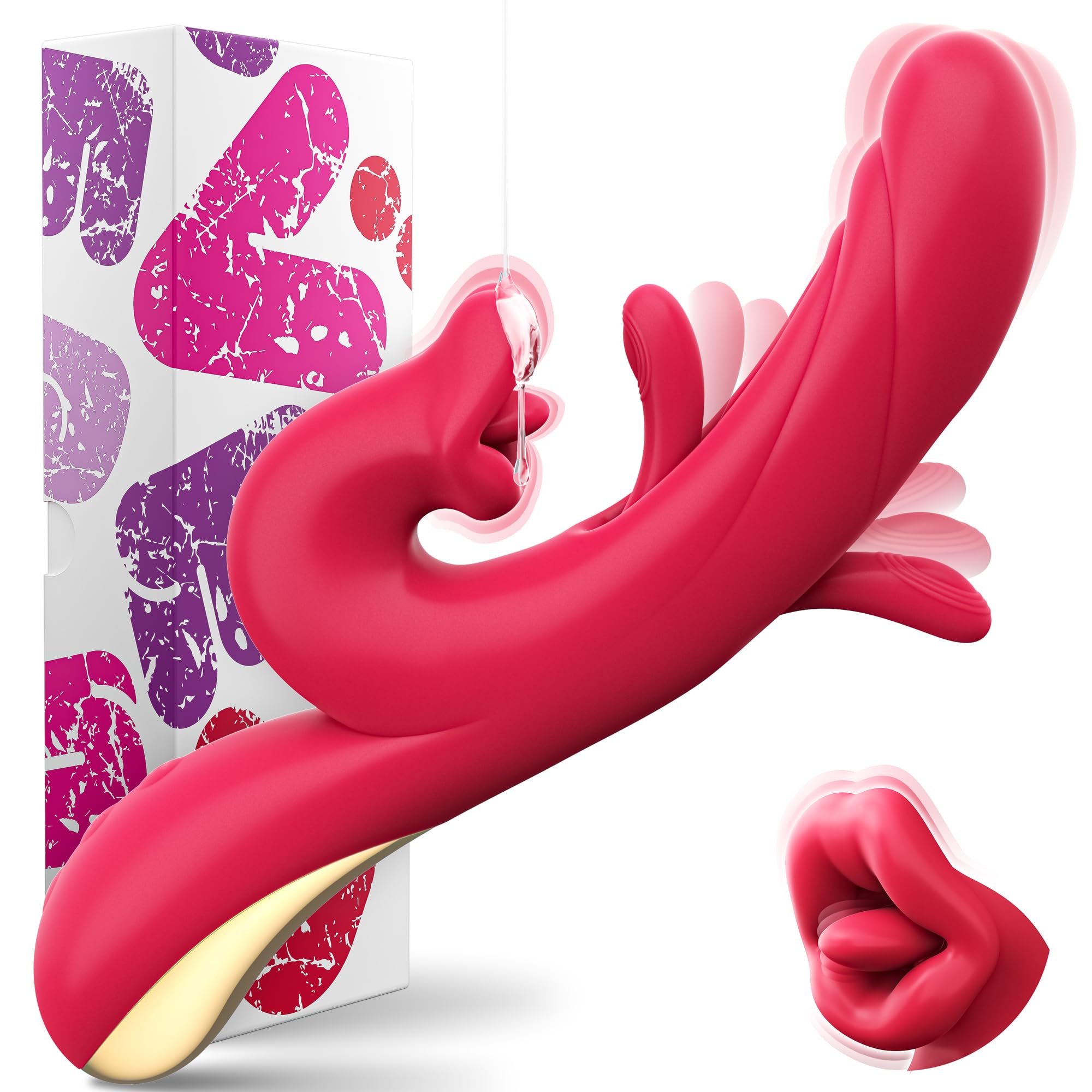 Rabbit Vibrator Adult Toys for Women Dildo Sex Toy with 10 Tongue Vibration and 10 Flapping Modes 3-in-1