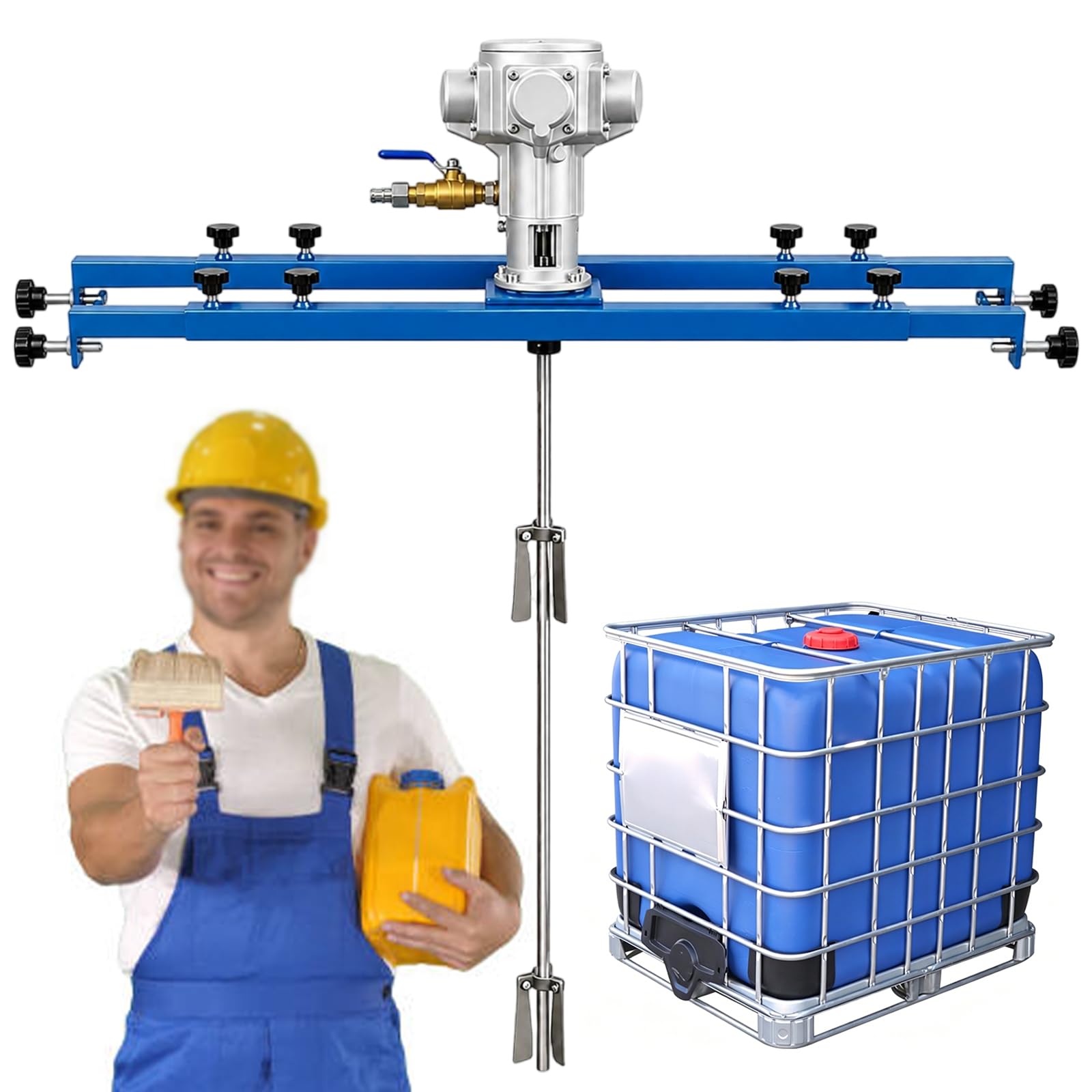 Agitador Neumático,Agitador de Aire con Soporte para Depósito IBC 1000L,Mezclador de Aire con Hélice Plegable y Eje de Acero Inoxidable,para Pinturas,Tintas,Resinas,Adhesivos 3-Cylinder