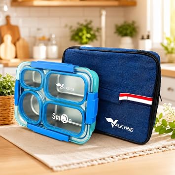 Valkyrie 304 Paslanmaz  elik 4 B lmeli Mavi Lunch Box Termal  antal    S zd rmaz Beslenme Kab ,  atal Ka k Dahil