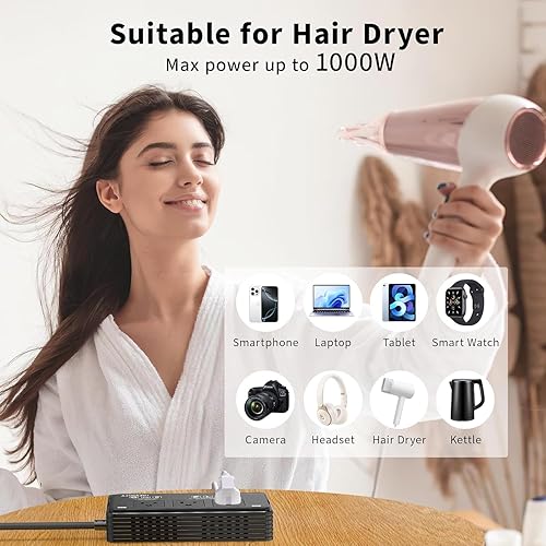 Miniatura 5 de Convertidor de voltaje de 2000 W de EE. UU. a Europa, 7 en 1 de 220 V a 110 V Combo con 3 salidas de CA, 2 puertos USB y 2 puertos tipo C, adaptador