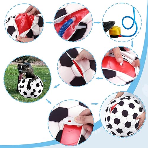Miniatura 6 de BABORUI Pelota de pastoreo para perros, pelota de pastoreo grande de 20 pulgadas con patrón de fútbol, herramientas de bomba de mano, juguete