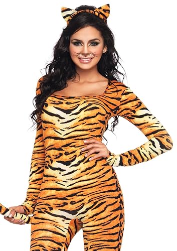 Leg Avenue Women's 2 Piece Wild Tigress Catsuit Costume - Small / Medium - Orange/Black