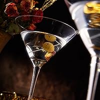 Vista 4 de Juego de 4 vasos de Martini de cristal, 10 onzas, cóctel clásico de lujo con cuchara de bar y púas de oliva, soplado a mano de primera calidad