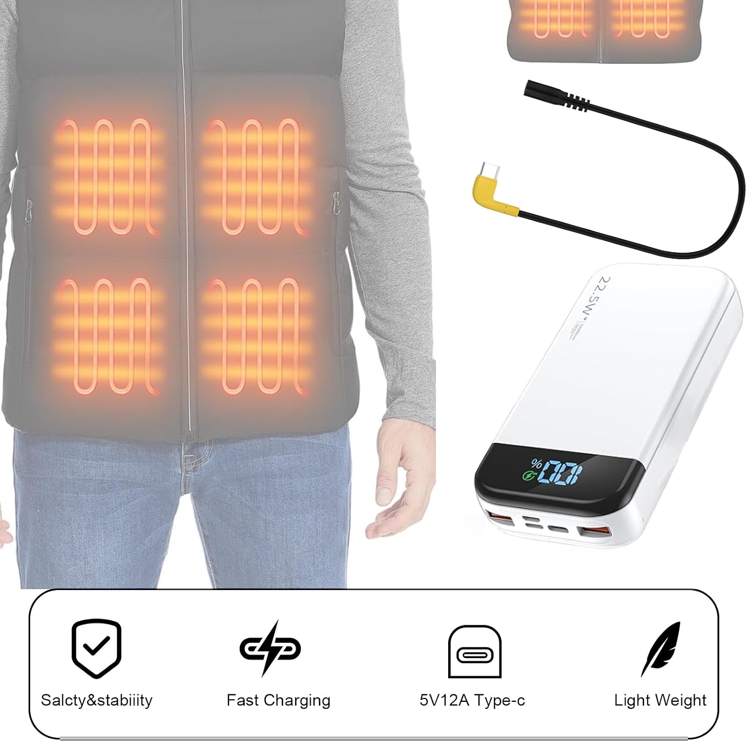 9V Heated Jacket Battery Step-Up Adapter Charger Cable for 7.4V 8.4V Heated Jackets, Heated Hoodies and Heated Vests(Not for 12V Heated Gear)