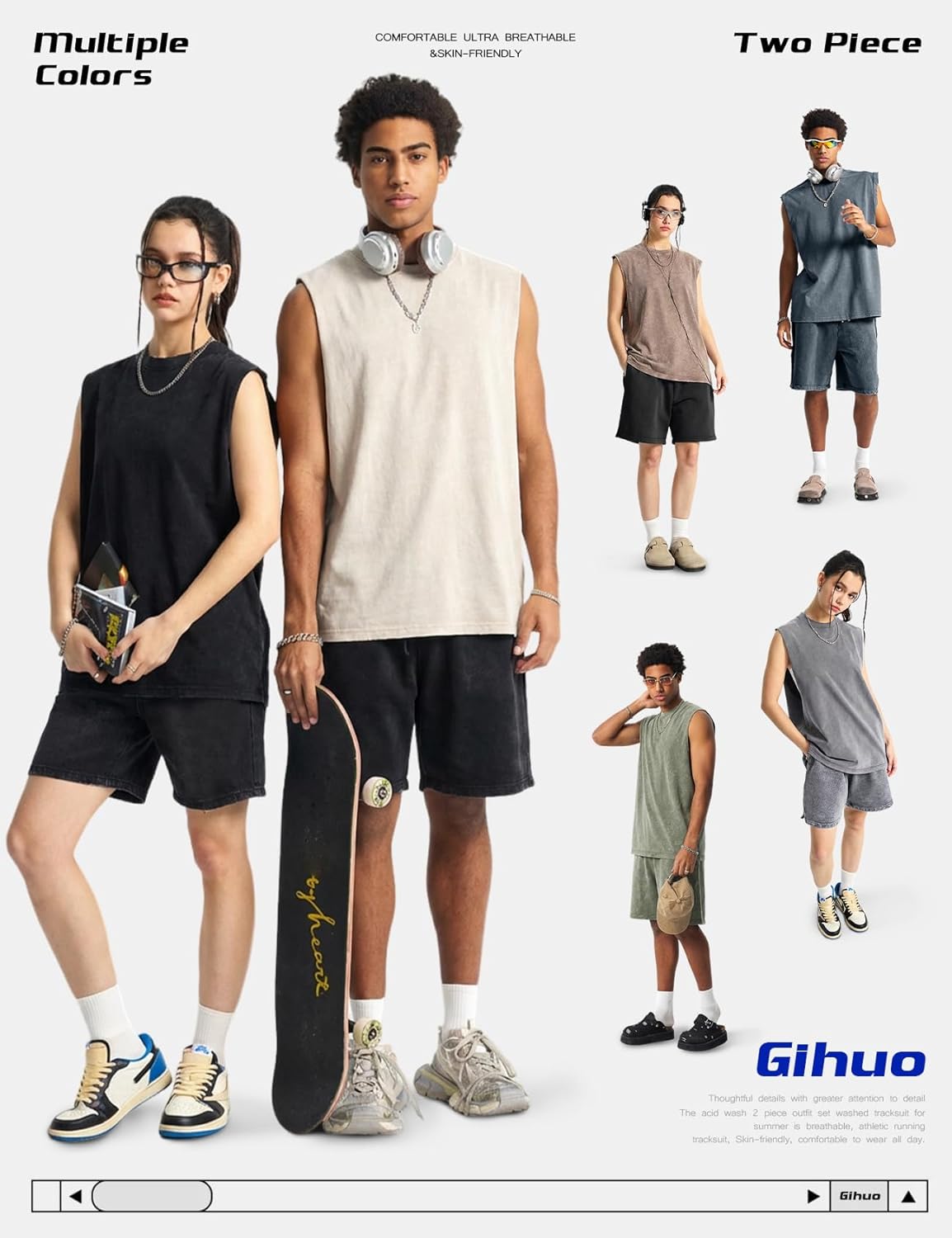 Gihuo Mens 2 Piece Outfits Vintage Wash Sleeveless Tank Tops and Shorts Set Casual Summer Tracksuit - Image 6
