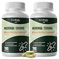 GREENPEOPLE Whole-Leaf Moringa Capsules 1500mg - High Potency 10:1 Moringa Oleifera Leaf Extract - Natural Green Superfood for Energy & Immune Support - Vegan, Non-GMO, Caffeine Free-180 Count-2 Pack