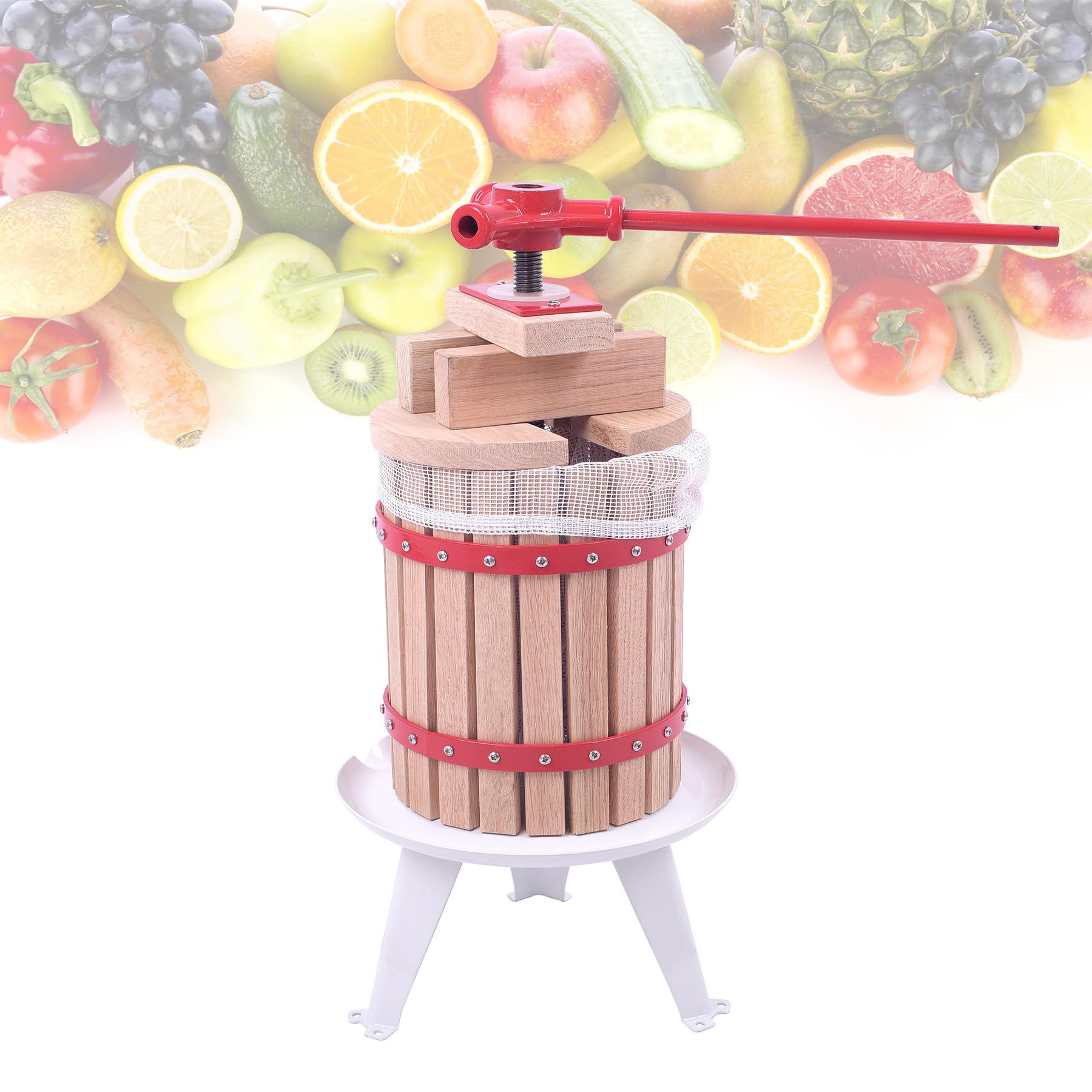 SUBTLETY Presse-fruits manuel 6 l - Presse-agrumes - Presse-fruits portable - Presse-pommes - Avec manivelle et filet de presse pour baies, jus de fruits, jus de pomme
