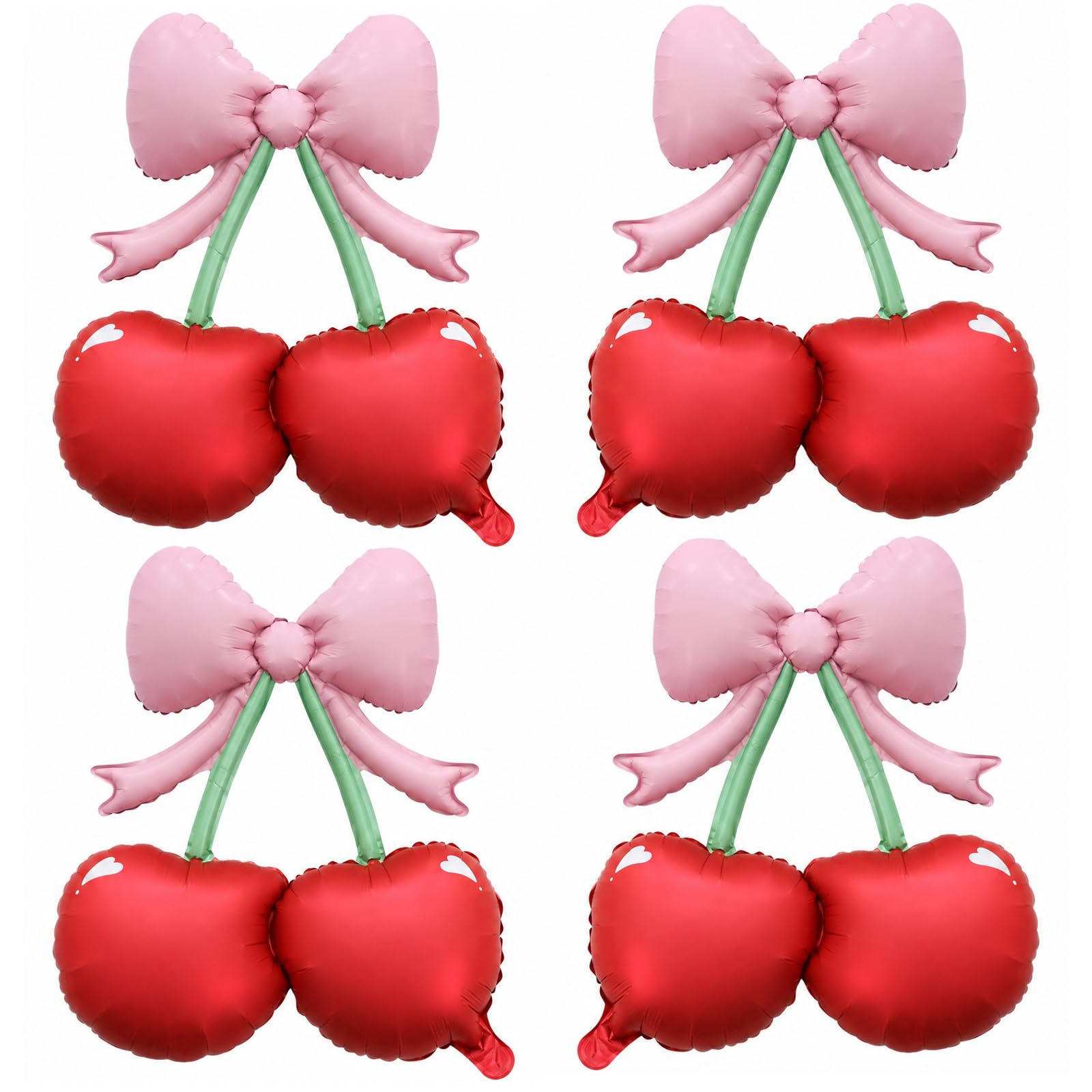 4PCS Cherry Balloons, Cherry Birthday Decorations, Bow Balloons