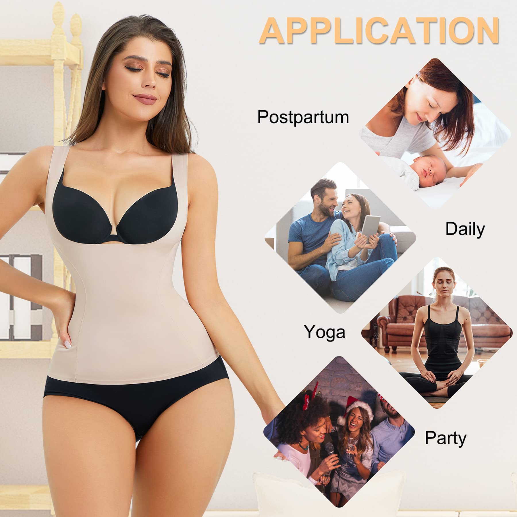 Femme Débardeur Gainant Ventre Plat Camisole Top Minceur Hauts Col Carré T-Shirt Amincissant sans Manches