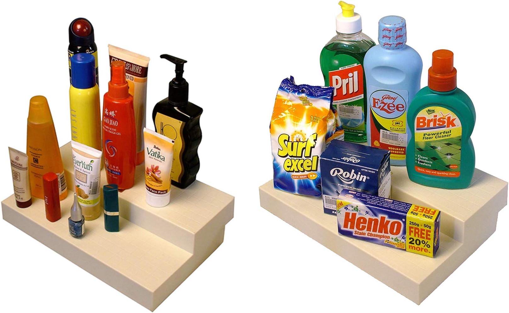 XllentJVS 2 Tier Plastic Cupboard Space organizer, Set of-2 In Ivory
