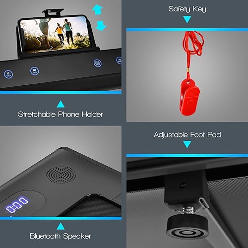 Miniatura 9 de Goplus Caminadora plegable 2 en 1, caminadora eléctrica de 2.25 HP para debajo del escritorio con pantalla LED, altavoz de dientes azules,