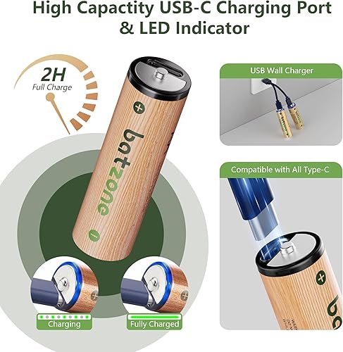 Miniatura 4 de Baterías AA recargables, paquete de 8 baterías de litio de 3071 mWh AA, batería USB doble AA de 1.5 V con (2) cable USB-C 2 en 1 para juguete,