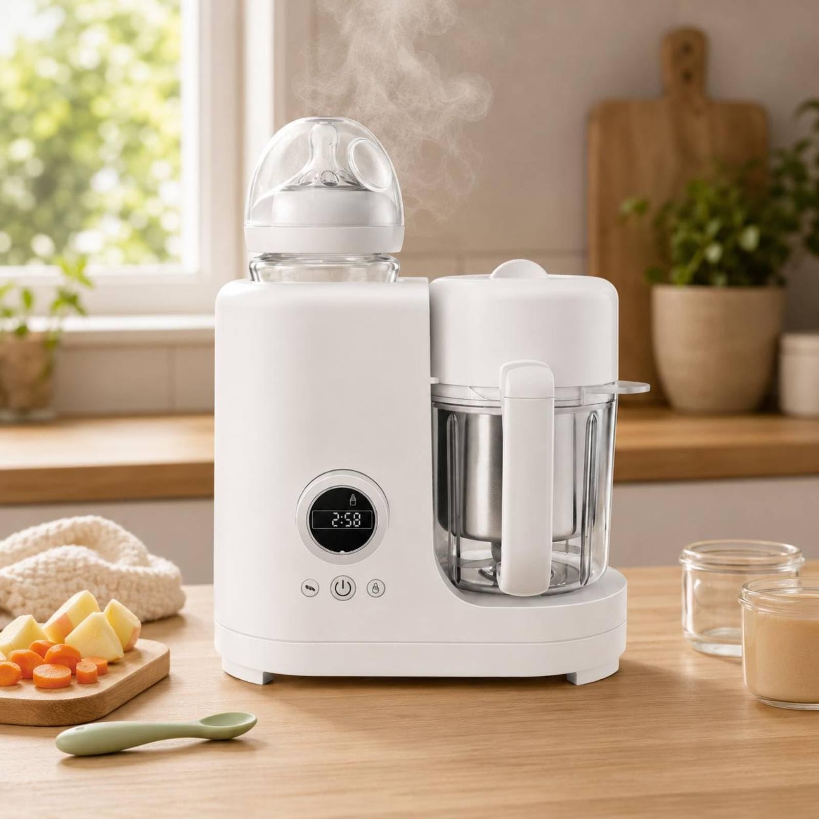 Almencla Infant Vaporiera Cuocipappa Robot Pappe Frullatore Multifunzione con Pannello Frontale Recipiente Visibile in Adatto a Pasti per Cucina Domestica Abitudini di Nutrizione