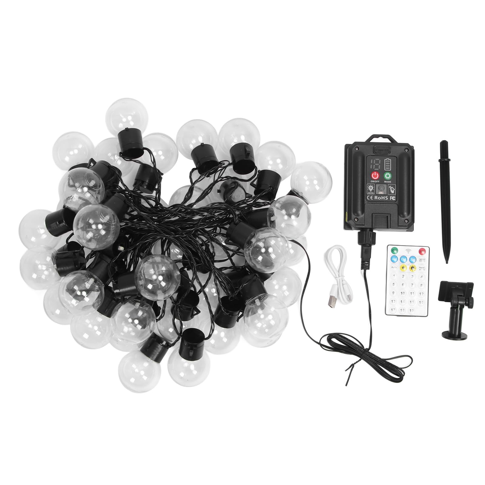 Domary 40 Luci Solari a Stringa LED Lampadine G50 Illuminazione da Esterno per Patio da 32,8 Piedi con Batteria 500 mAh Ricarica USB per la Decorazione del Giardino nel Cortile