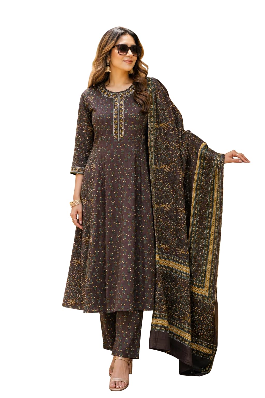 berrylicious Women Cotton Orange Printed Aline Kurta with pant & Dupatta-picture-32