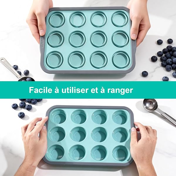 Valyrane 2 Pièces Moule à Muffins – Moule en Silicone pour 12 Muffins, Moules Silicone Muffin avec Structure Métallique, Idéale pour Cupcakes, Brownies et Puddings - 5