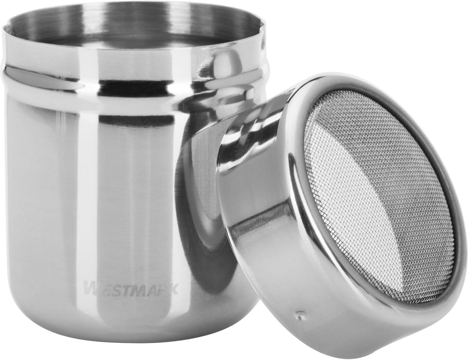 Westmark 2 x icing sugar shakers, fine flour sieve with one-handed operation, made of 100% stainless steel, set of 2, dishwasher safe, silver, 250 g volume, 321522E7