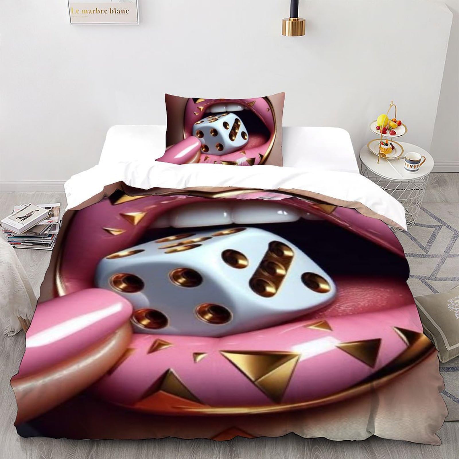 Housse de couette garçon 135x200 rose imprimé 3D pour chambre d'enfant moderne