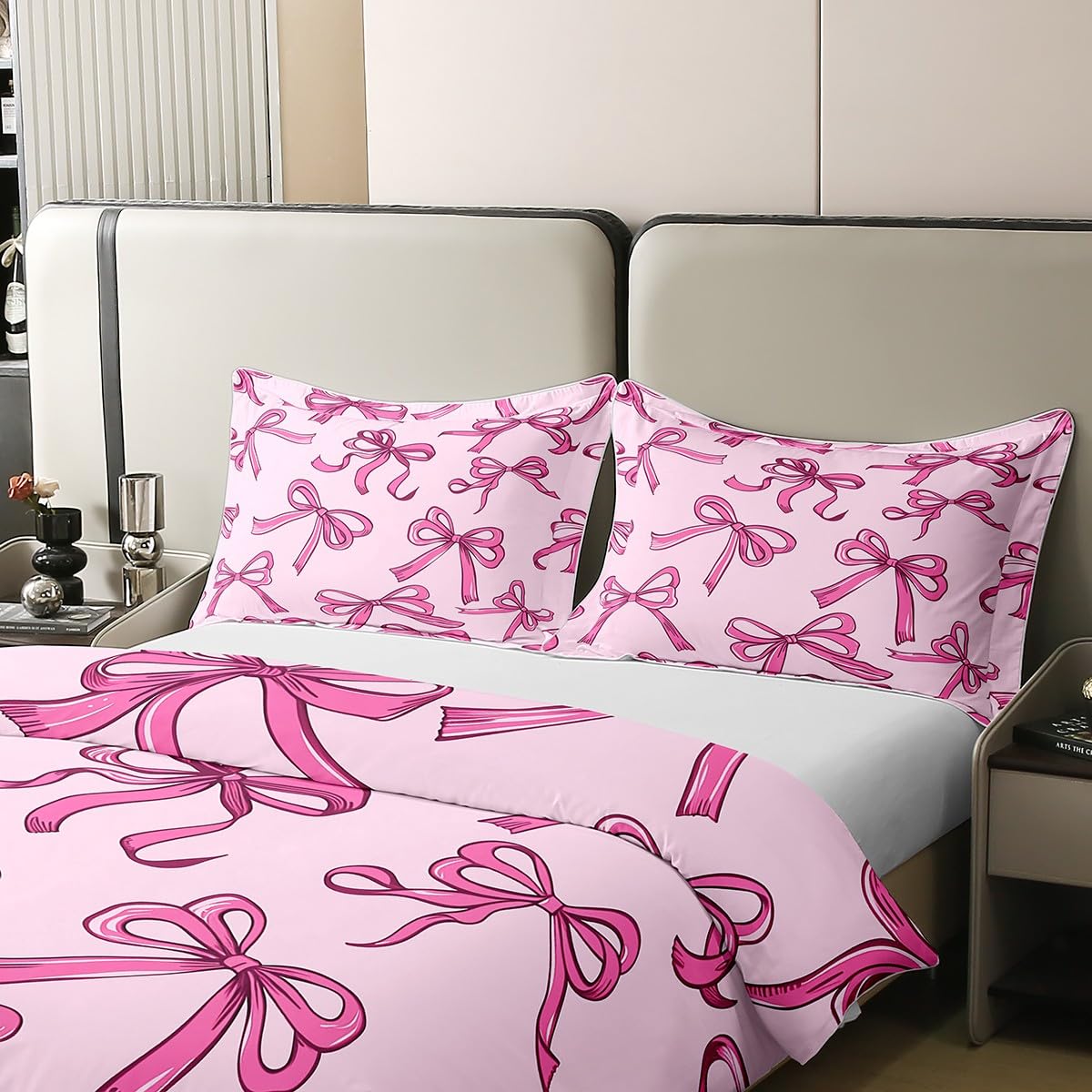 Homewish Urocza różowa kokarda king size pościel kokardka księżniczka bawełna poszewka na kołdrę zestaw dla dziewczynek dzieci wstążka różowa kokarda węzeł poszewka na kołdrę dla nastolatków dzieci