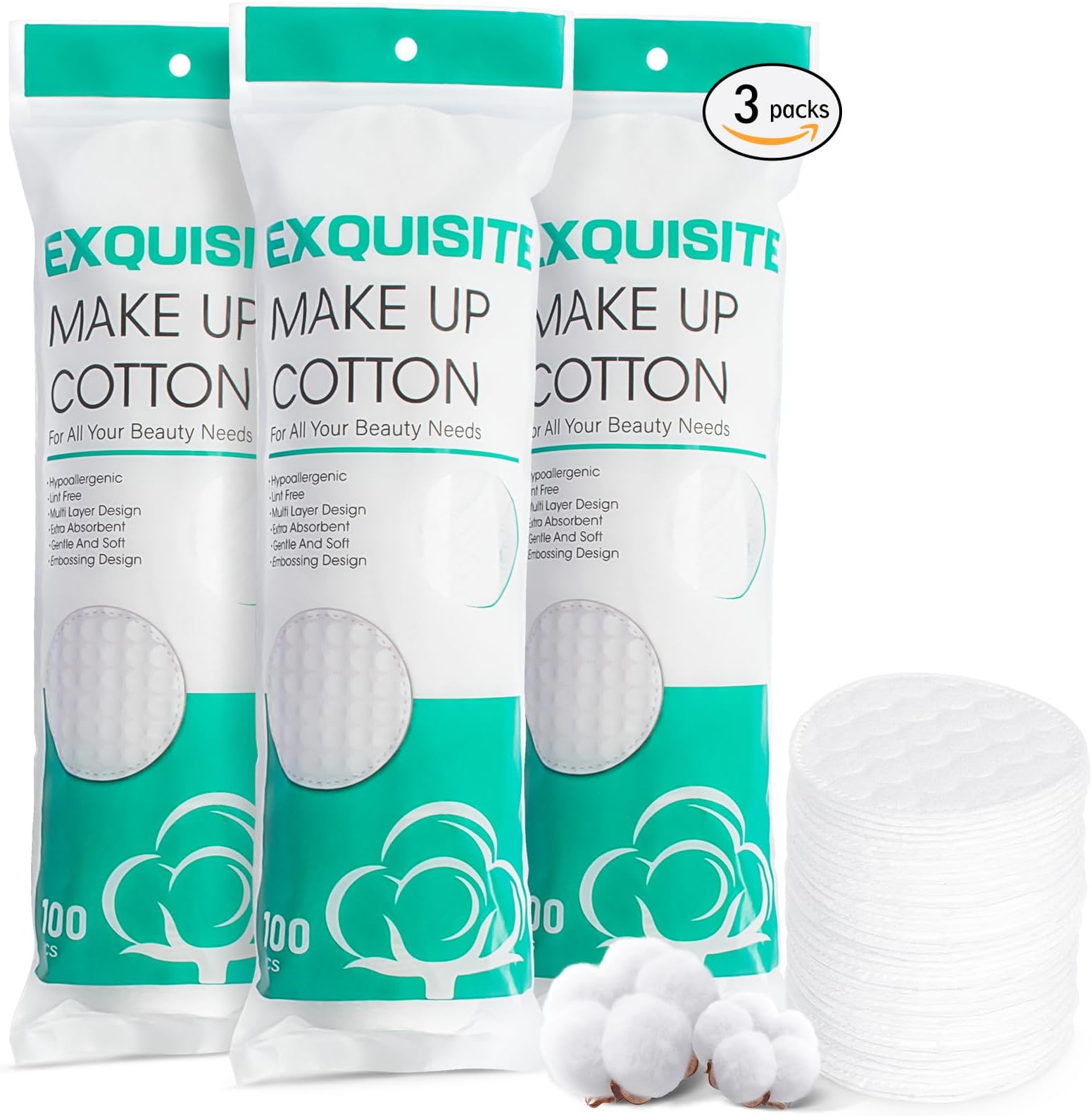 krofaue 300PCS Round Cotton Pads for Face Lint-Free Cotton Pads Multi-Lyer Soft Makeup Remover Pads for Removing Nail Polish, Applying Facial Toner