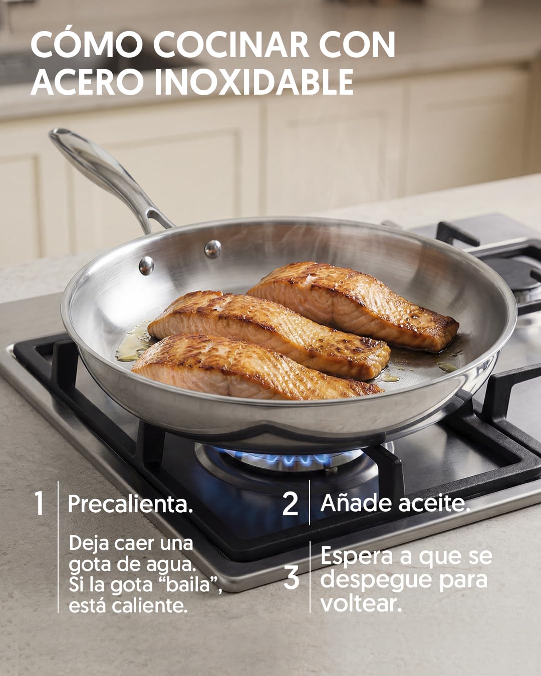 La Moustache - Batería de Cocina de Acero Inoxidable 8 Piezas con Tapas de Vidrio (Ø16/20/24 cm) - Juego de Ollas y Sartenes para Inducción, Sin Recubrimientos, Apta Lavavajillas (Titan Inox) — view 6