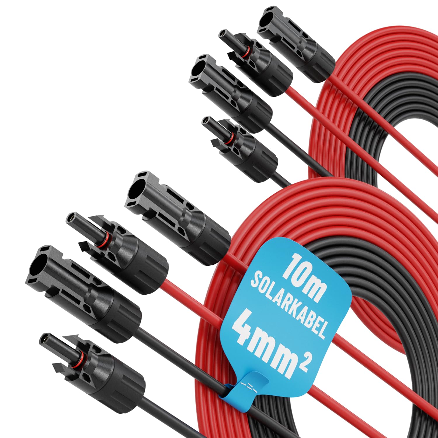 4X 10 Meter Solarkabel 4mm2 H1Z2Z2-K schwarz & rot von ABSINA - PV Kabel 4mm2 UV-beständig - Photovoltaik Kabel 4mm - Balkonkraftwerk Verlängerungskabel für Solarpanel