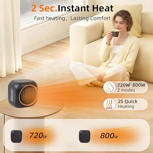 Miniatura 6 de Calentador de espacio con calentador de tazas, calentadores eléctricos para uso en interiores con termostato, calentador portátil para dormitorio,
