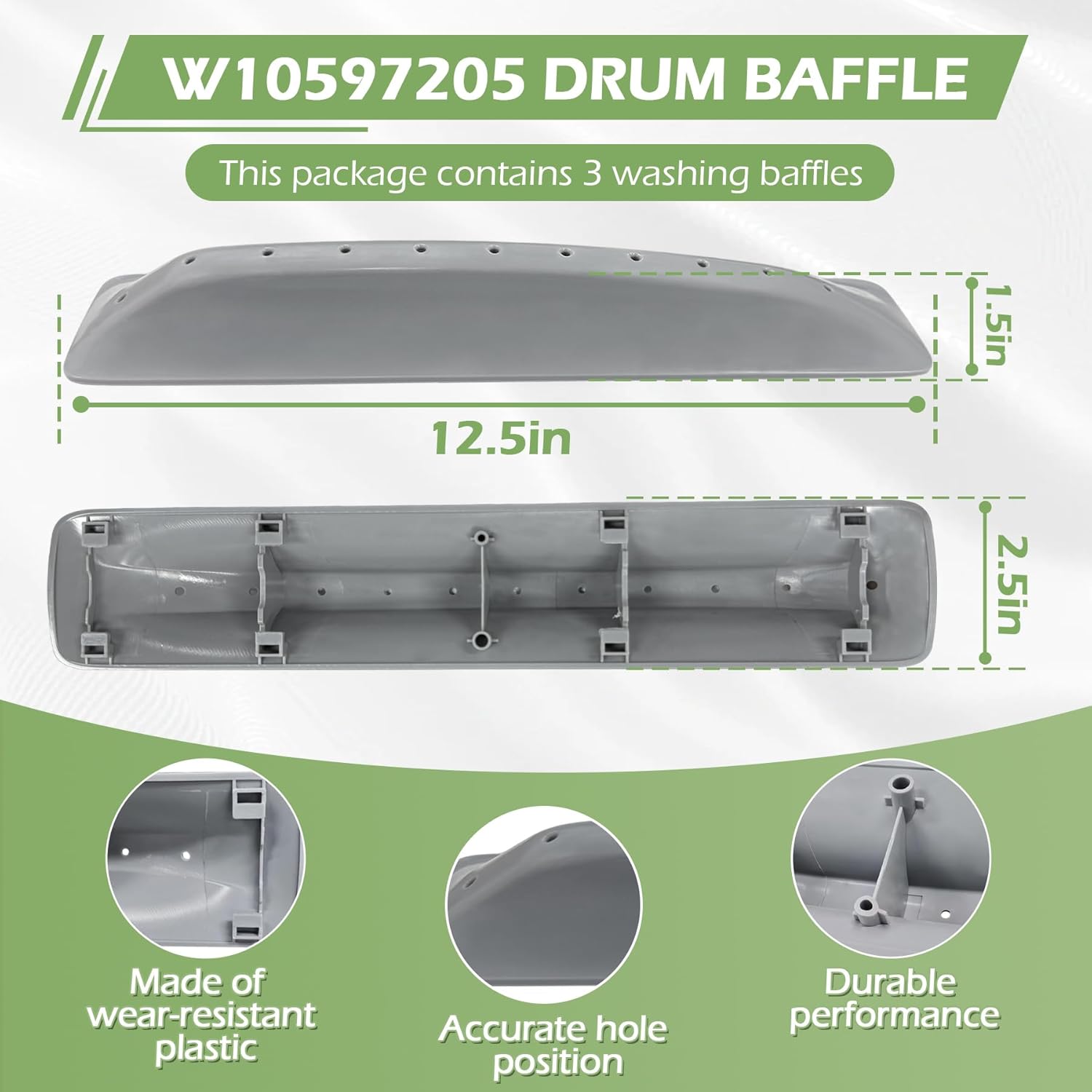 3 Pack W10597205 WPW10597205 Washer Machine Baffle Set Compatible With Whirlpool/Maytag/Kenmore/Amana Washing Machines Replace AP6023311 4448731 PS11756653