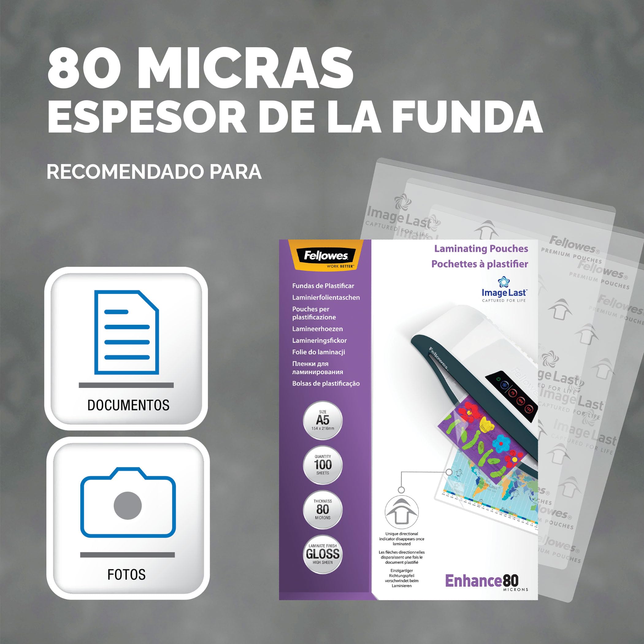 Bolsa de plastificar fellowes brillo din a5 80 micras pack 100 unidades