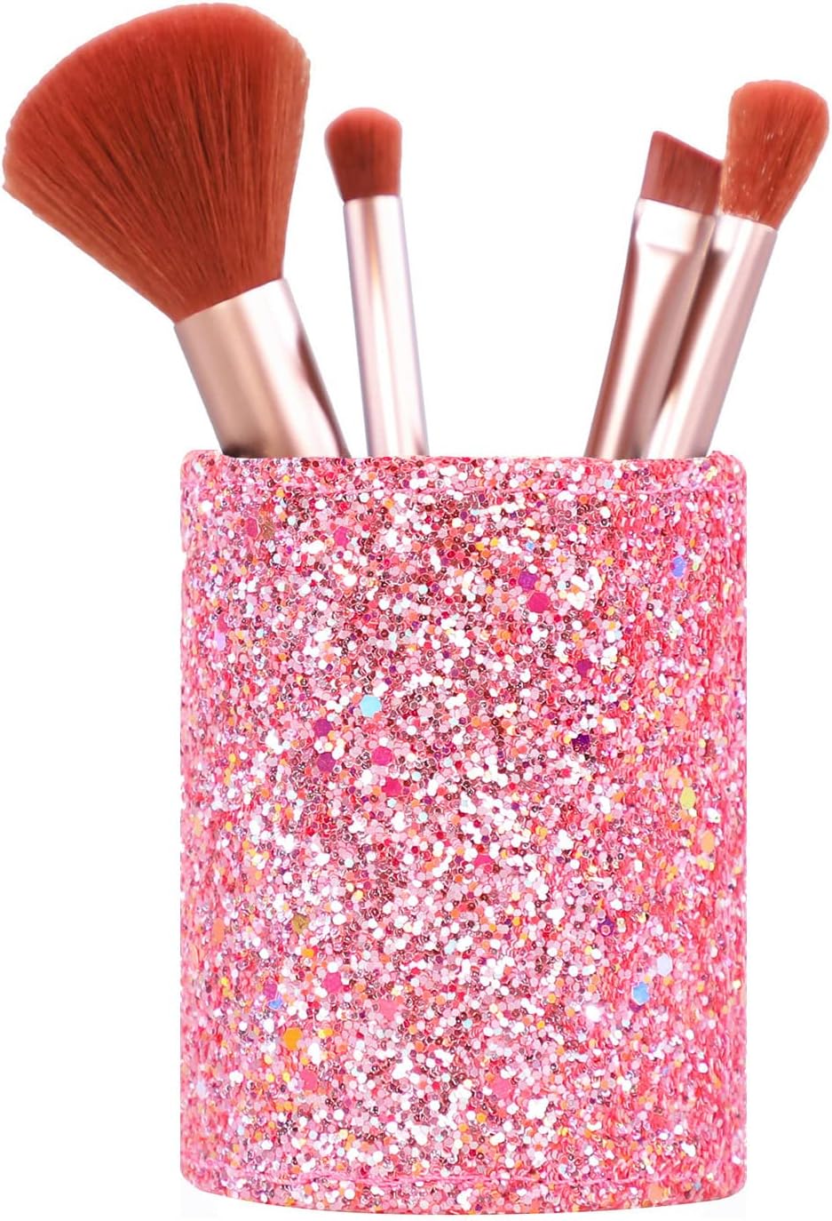 Wlz Bling Sequins Makeup Brush Holder, Cute Glitter Vanity Decor Organizer, Cosmetic Brushes Comb Pen Storage Holders Cup (Pink)