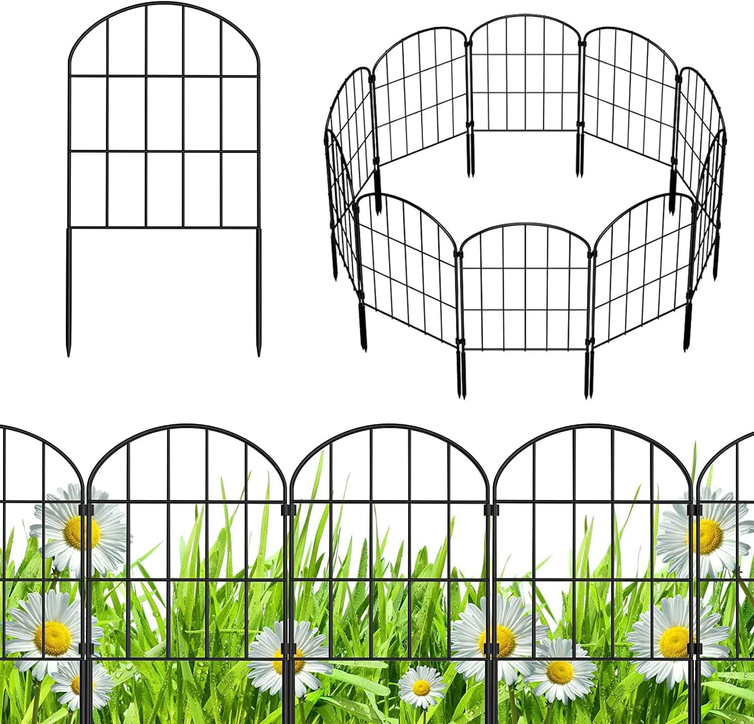 Garden Fence 10 Panels, Rustproof Metal Wire Garden Fence Border, Durable Animal Barrier Fence for Dog, Arched Flower Edging for Yard Landscape Patio Outdoor Decor (60cm High)