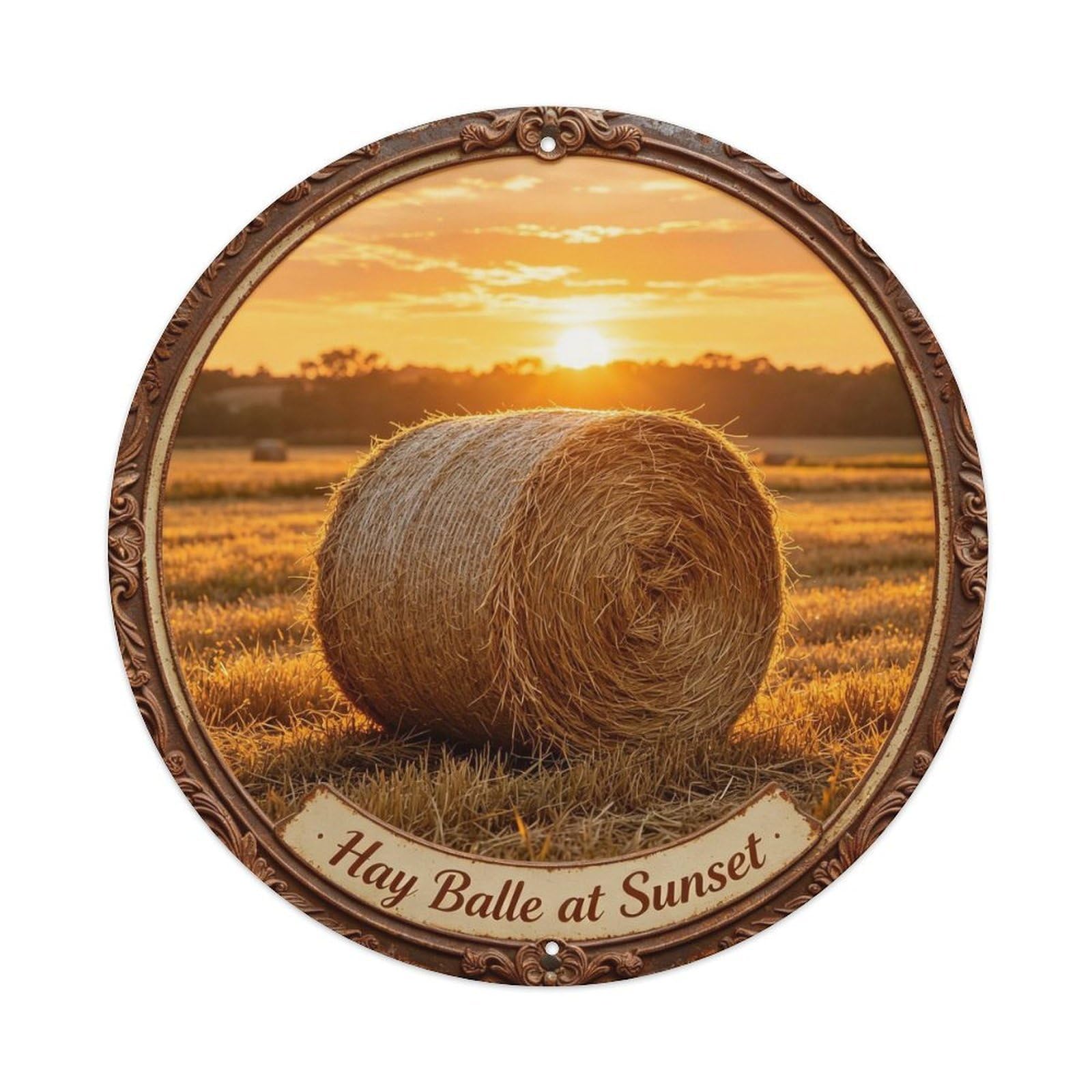 Hay Bale at Sunset Metal Tin Sign Plaque