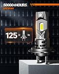 SEALIGHT H7 LED Ampoules de phare, 40000 Lumens 800% Plus brillant 6500K Blanc frais, tout en un Mini Taille H7 Ampoules LED avec ventilateur, prise et jeu, remplacement halogène, paquet de 2