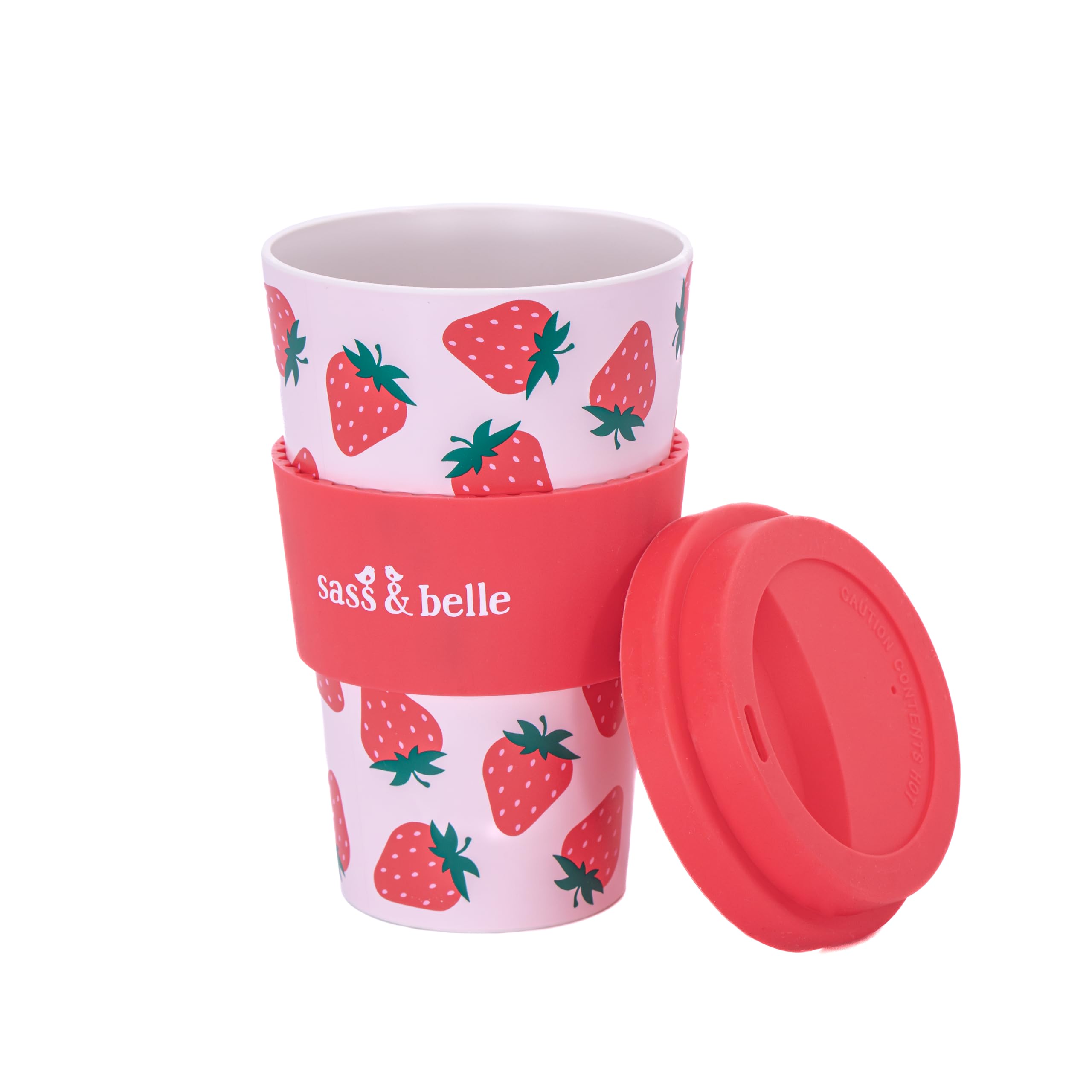 Sass & Belle Strawberry Travel Coffee Cup, Reusable Cup with Lid, Eco-Friendly Coffee Mug, Lightweight for Hot Drinks - Image 2