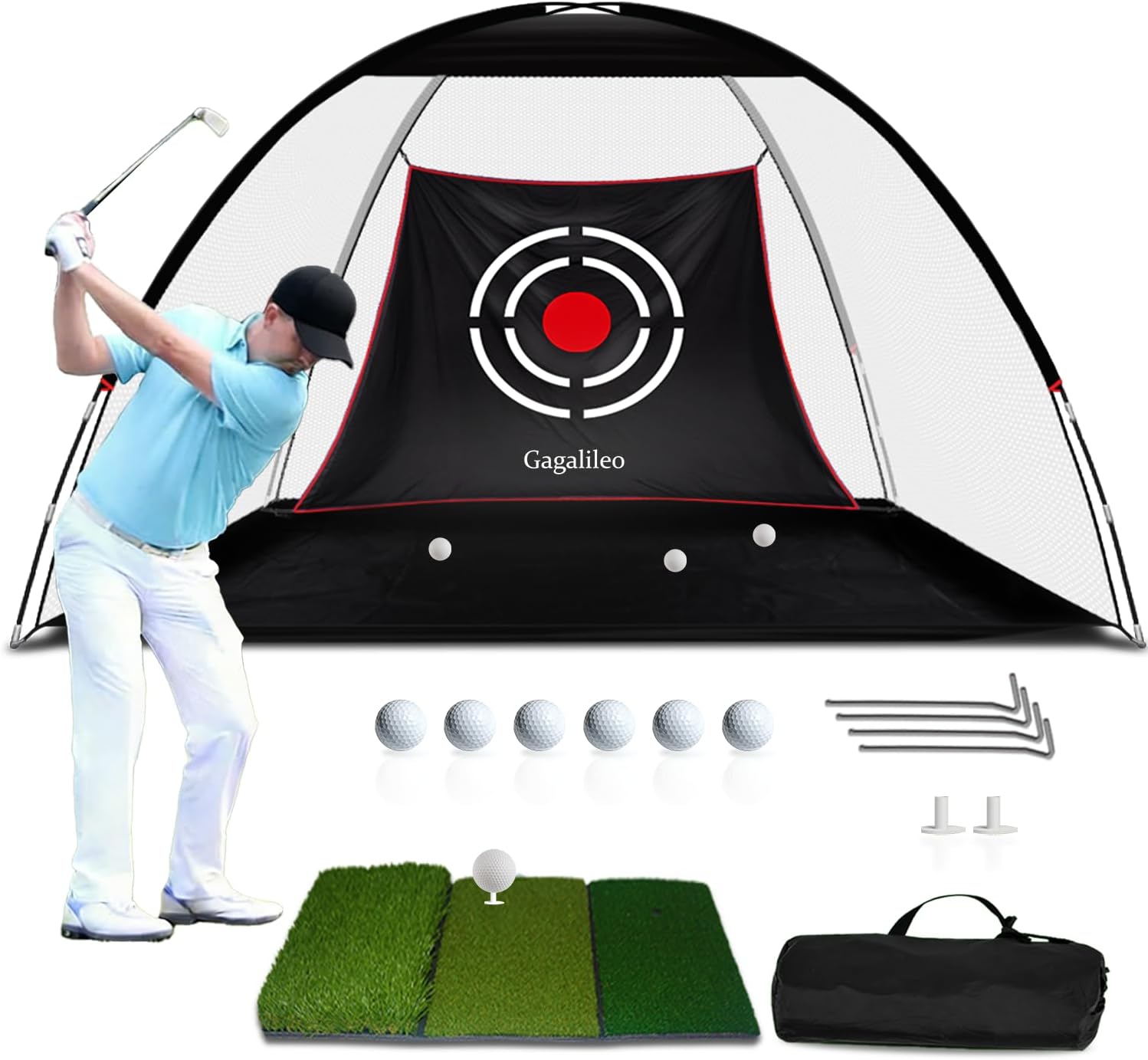 Gagalileo Golf Net: 12x7FT Backyard Driving Real Golf Ball Practice Hitting Training by Turf Mat Target Indoor Outdoor Chipping Swing Gift for Golfers Dad Husband Men