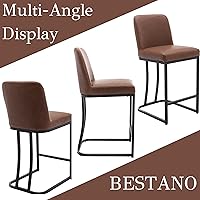 Vista 7 de Juego de 2 taburetes de bar modernos de piel sintética con patas negras, taburetes de bar de 24 pulgadas, sillas de bar tapizadas con respaldo