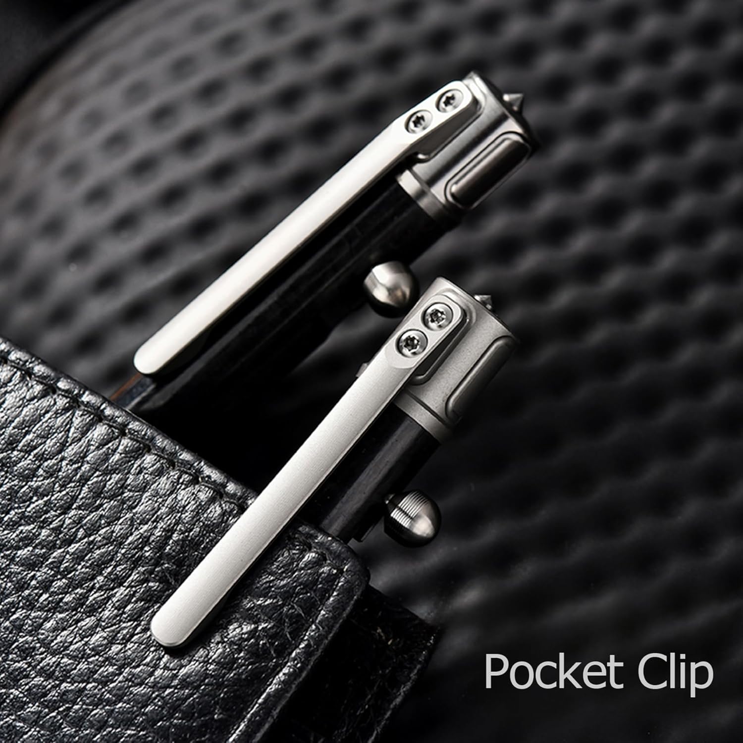 Hamans Titanium Bolt Action Pen 5.31" with Pocket Clip, Ballpoint Writing Pen TC4 Titanium Alloy & Carbon Fiber, Refillable Compatible with Parker Refill for Everyday Carry, Outdoor, Office (Grey)