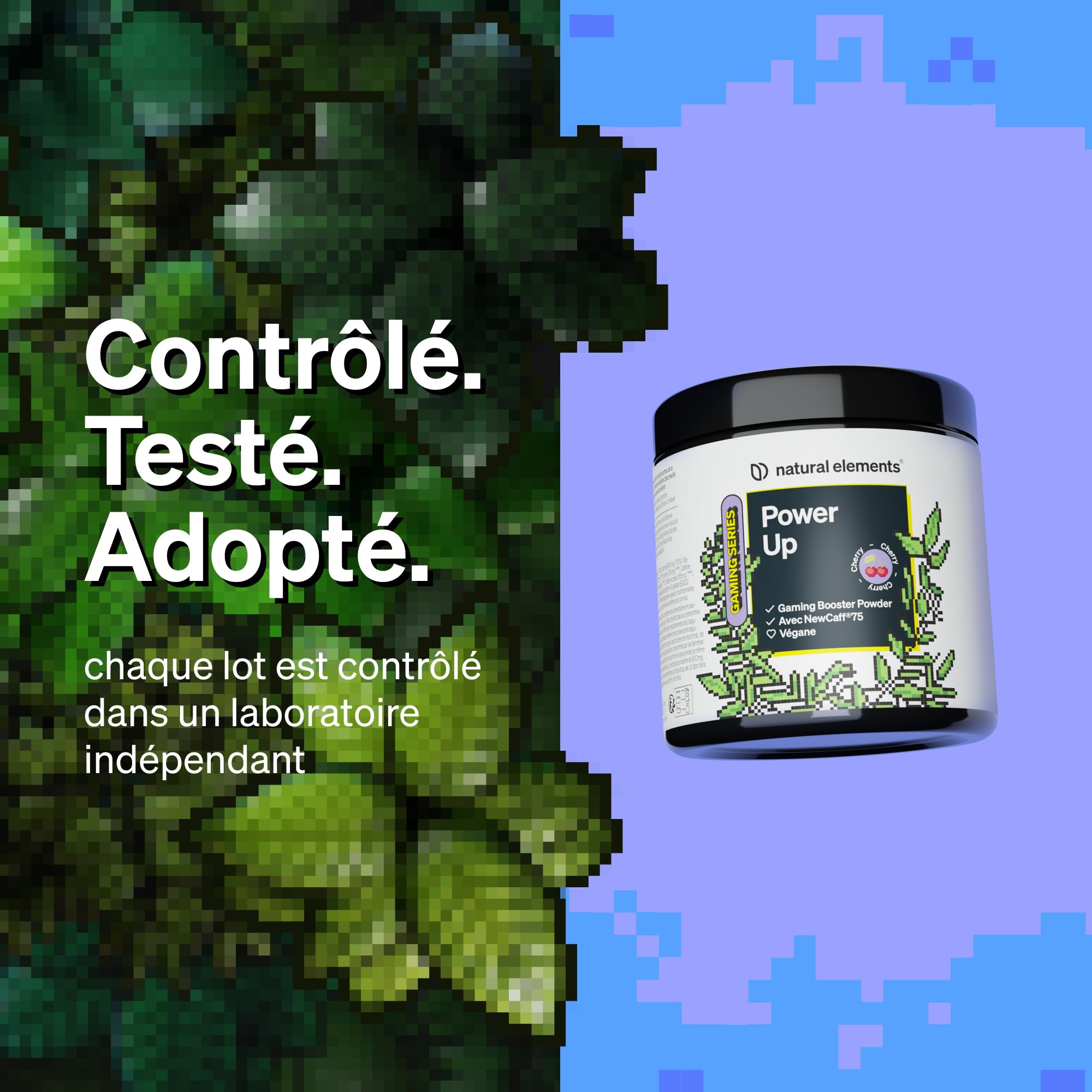 Power Up "Cherry" – Booster avec caféine, NewCaff75, vitamines B, vitamine C, L-tyrosine, extrait de ginkgo et de thé vert – 40 boissons – végane, hautement dosé, avec stevia – produit en Allemagne