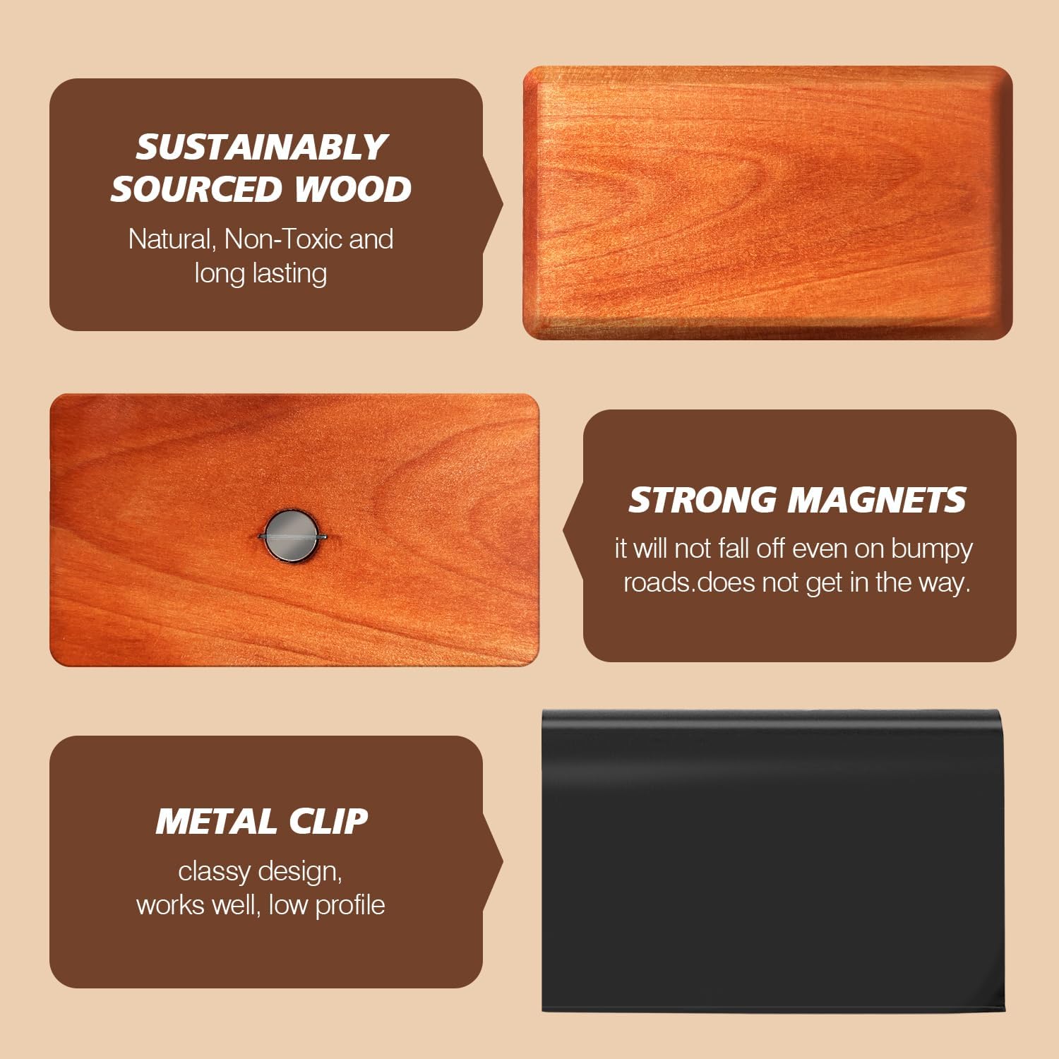 Car Air Freshener Starter Kit - Wood Air Freshener - Car Odor Eliminator for Visor Clip - Long Lasting - Variety Scent Refill - CLIP INCLUDED (4 scent)